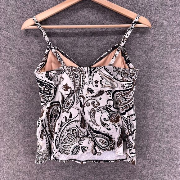 Lands' End Tankini Top Women 8 White Paisley V-Neck Push Up Sleeveless Nylon - Picture 2 of 5